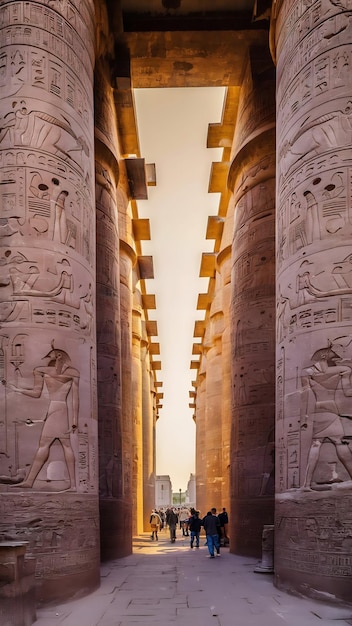 Hieroglyphics on pillar at Karnak Temple travelling Egypt