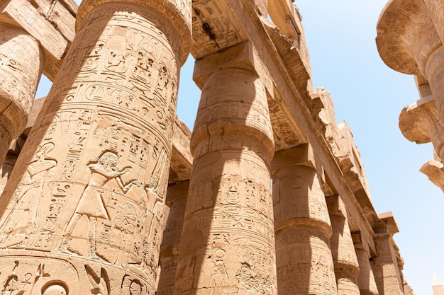 Hieroglyphs on the columns of an egyptian temple