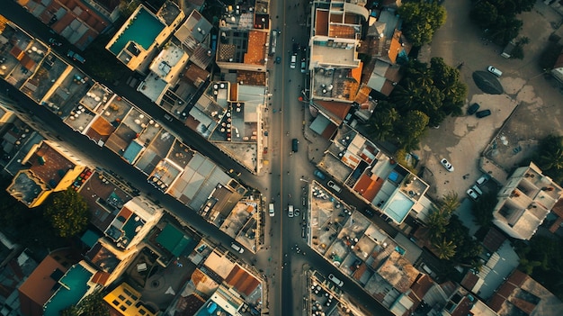 High Aerial View of Urban Cityscape Street and Buildings