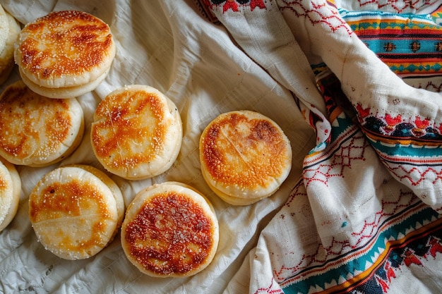 Photo high angle arepas on cloth