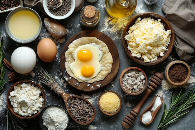 High angle of arepas with filling ingredients