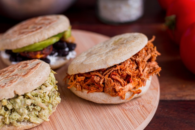 High angle of arepas with filling