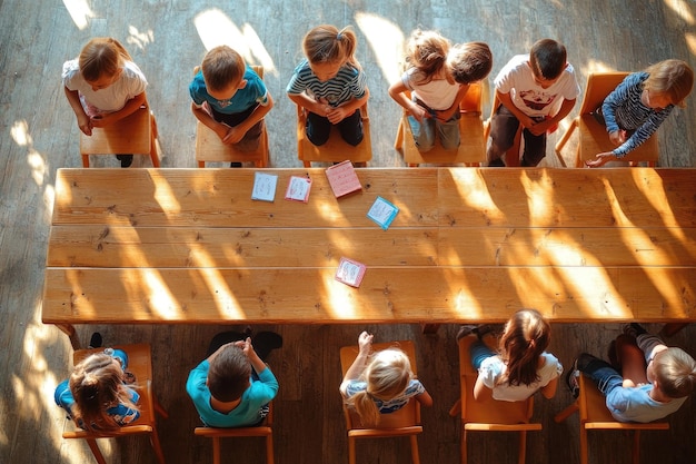 Photo high angle childrens in classroom