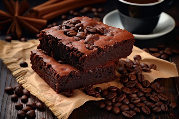 High angle of chocolate cake on chopping board with fruit