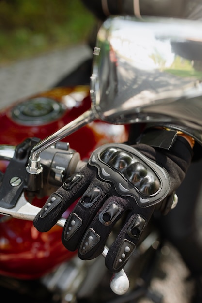 High angle cool old woman with motorcycle