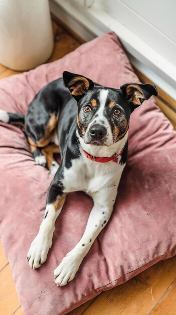 High angle dog laying on pillow