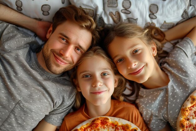 High angle family with delicious pizza