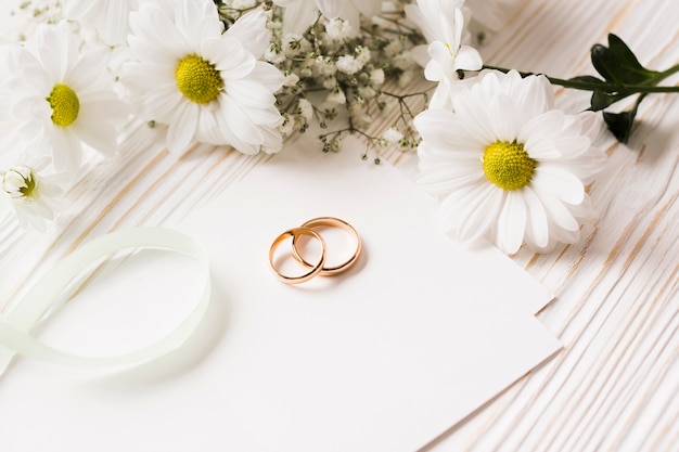 High angle flowers and engagement rings