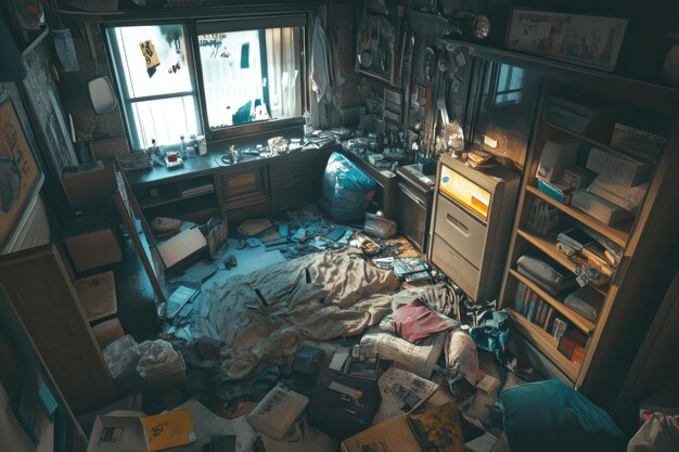 Photo high angle house interior with clutter