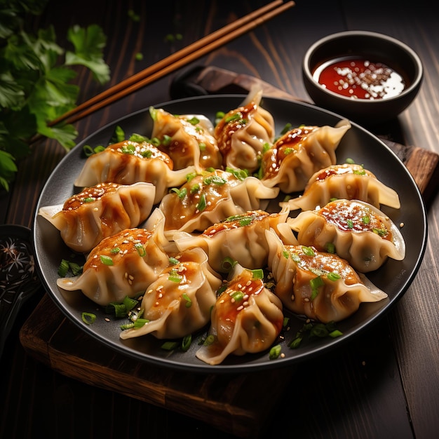 high angle japanese dumplings