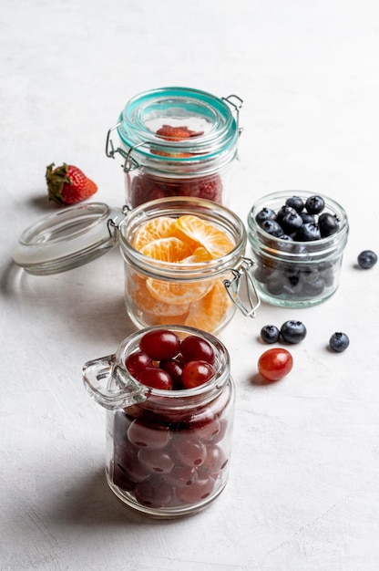 High angle jar with fruits arrangement