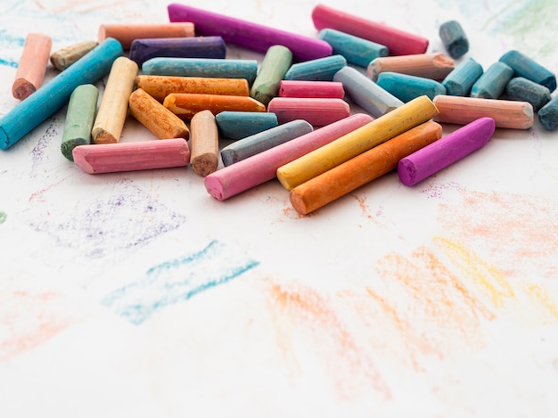 High angle of multicolored chalk