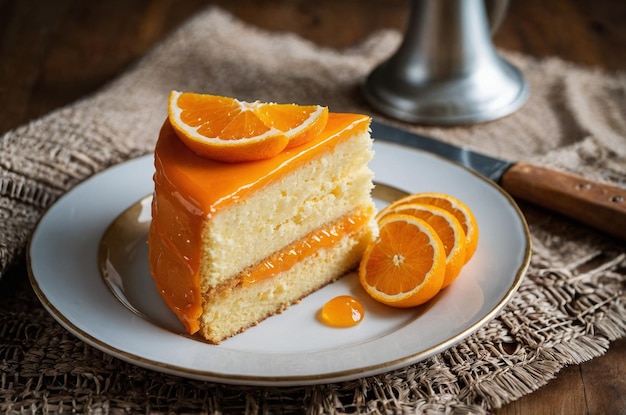 Photo high angle of orange cake held