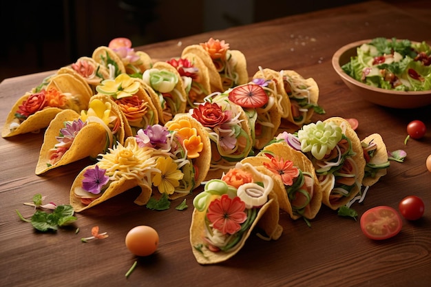 High angle paper tacos on wooden board