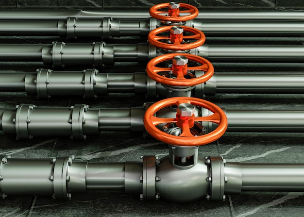 High angle pipes with orange valves arrangement