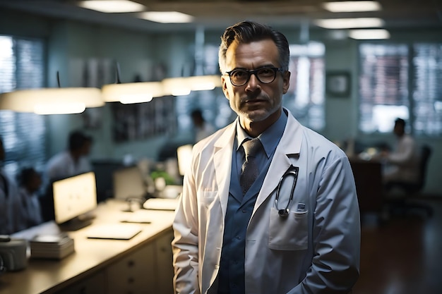 A high angle shot of a doctor in a medical office