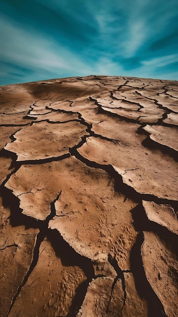 High angle shot of the dried and cracked muddy ground