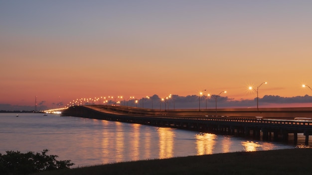 High angle shot of Gandy Bridge in Tampa in Florida at night