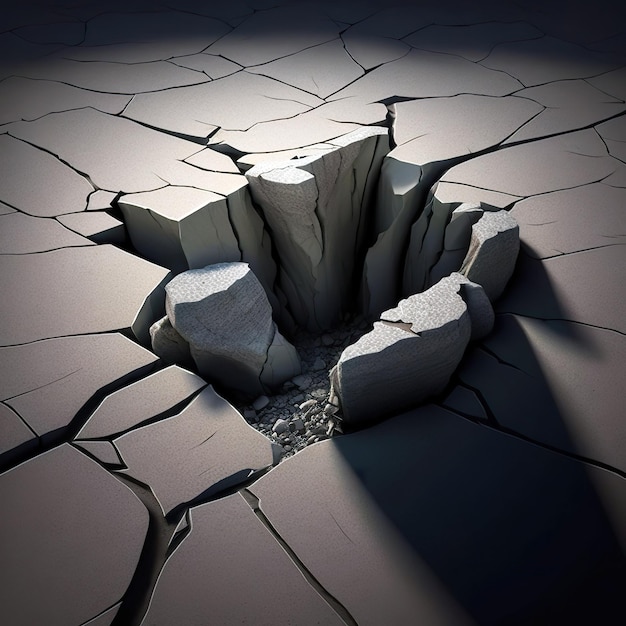 High angle shot of a huge crack on a stone-ground