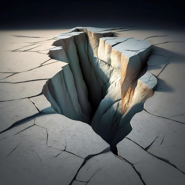 High angle shot of a huge crack on a stone-ground