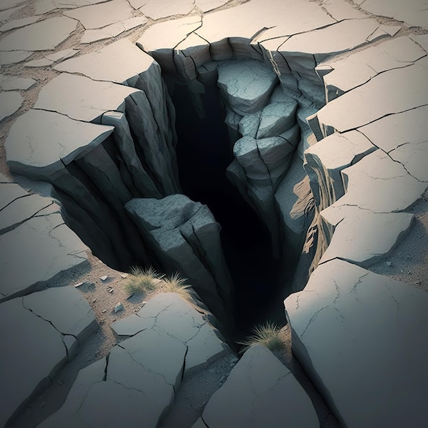 High angle shot of a huge crack on a stone-ground