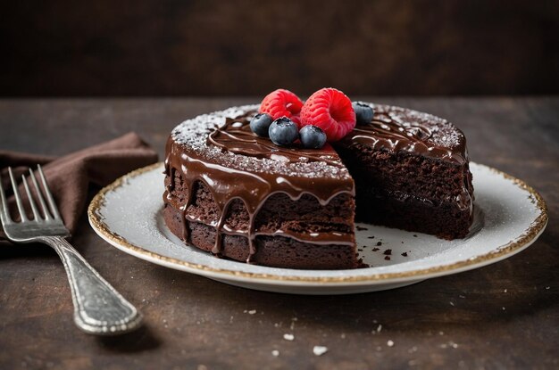 High angle of sweet chocolate cake