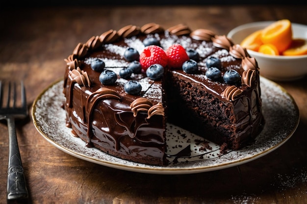 High angle of sweet chocolate cake