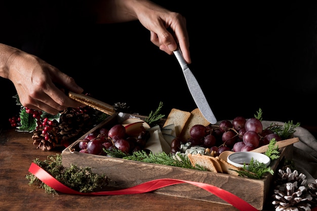 High angle traditional christmas cuisine assortment