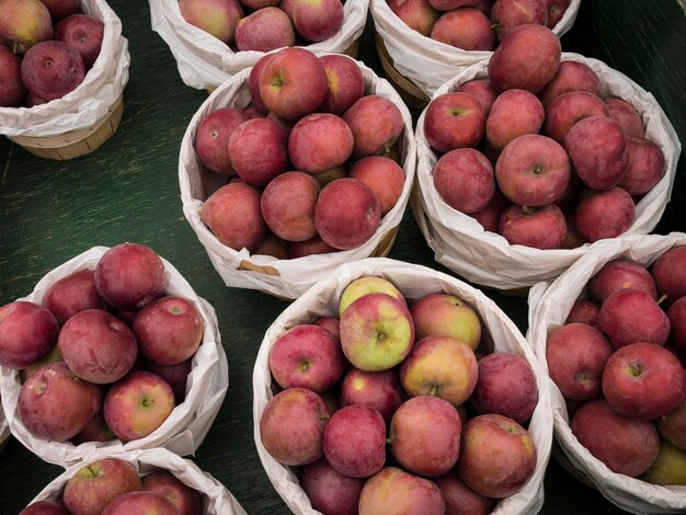 High angle view of apples for sale at market