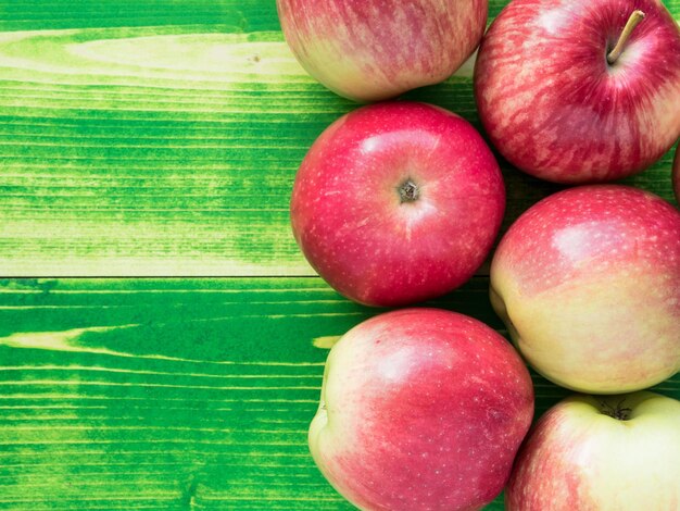 High angle view of apples on table