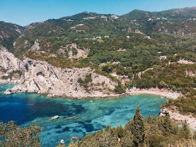 High angle view of bay against sky