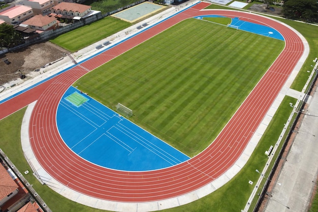 High angle view big football field