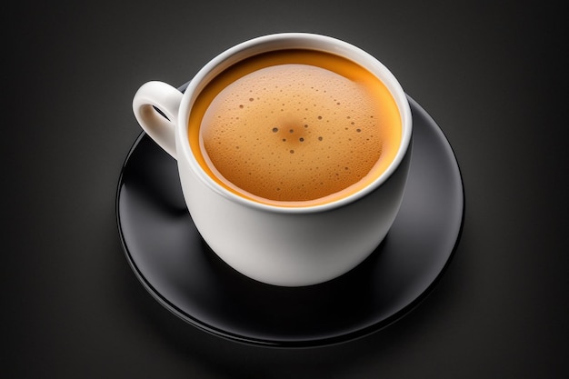 High angle view of black coffee with foam on black background Generative AI