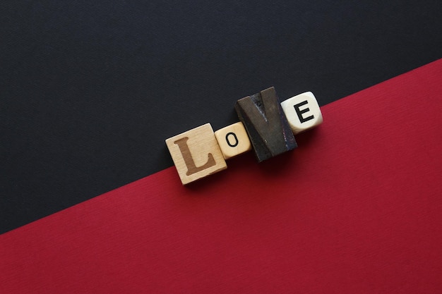 High angle view of blocks with love text on table