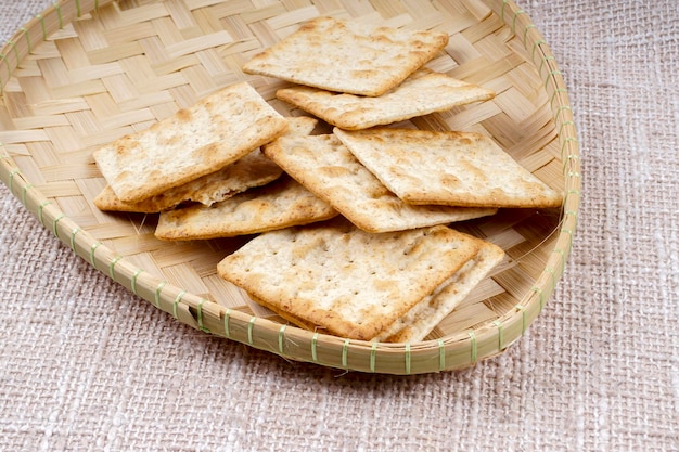 High angle view of bread in basket