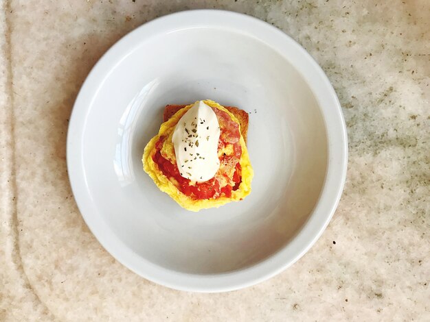 High angle view of breakfast in plate