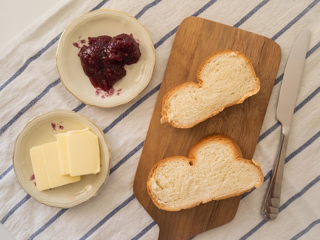 High angle view of breakfast served on table