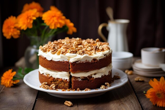 High angle view of cake in plate on table