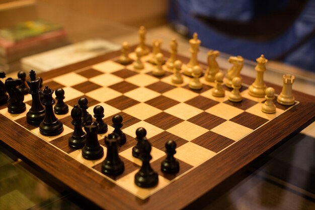 High angle view of chessboard