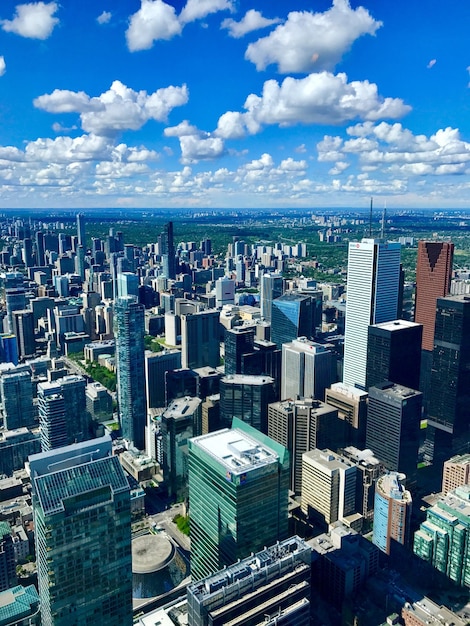 Photo high angle view of cityscape against cloudy sky