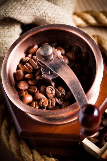 High angle view of coffee beans on table