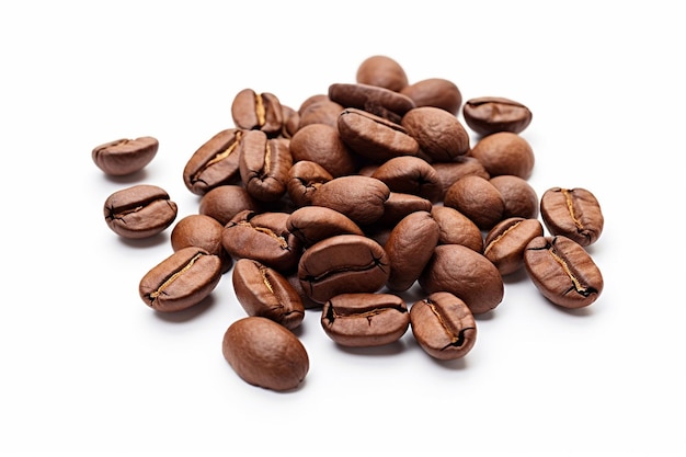 High angle view of coffee beans on white background