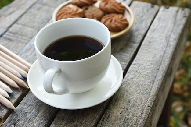 High angle view of coffee cup on table