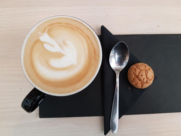 High angle view of coffee on table