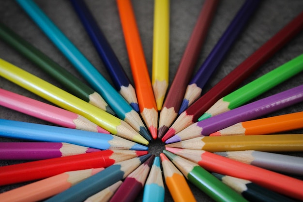 High angle view of colored pencils on table