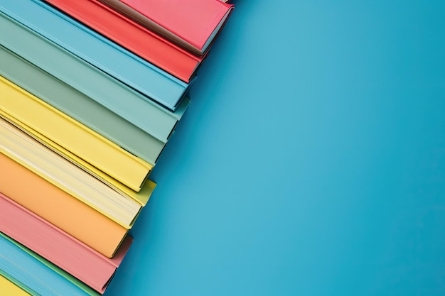 Photo high angle view of colorful books on blue background