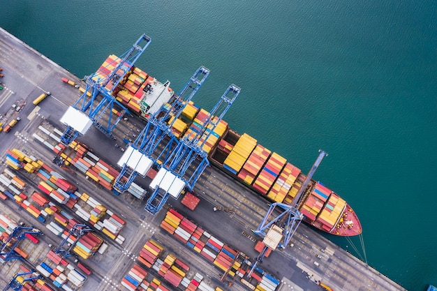 High angle view of commercial dock by sea