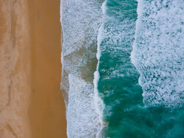 High angle view crystal water wave layer beach beautiful