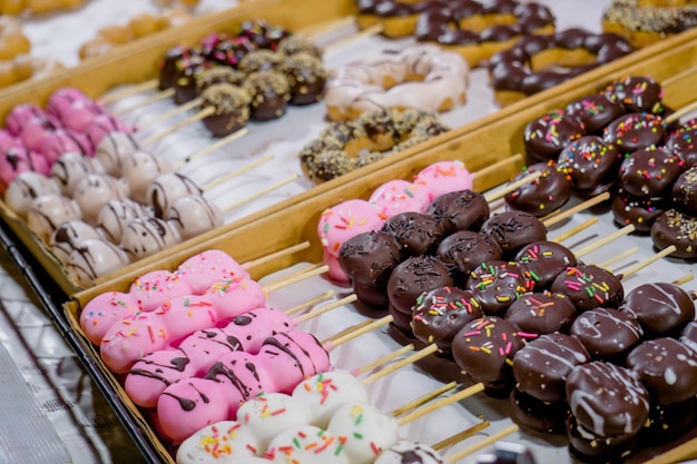 High angle view of dessert on display at store