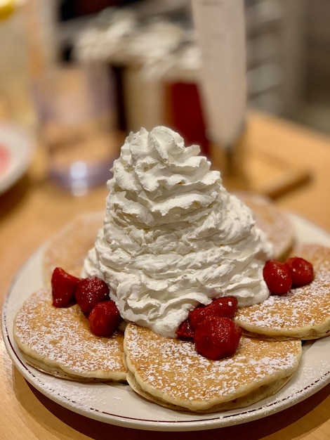 High angle view of dessert in plate on table